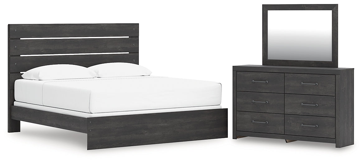 Hollivern King Panel Bed with Mirrored Dresser