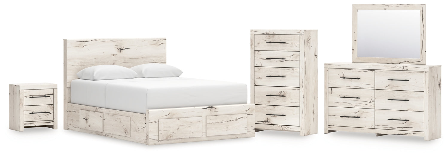 Queen Panel Storage Bed with Mirrored Dresser, Chest and Nightstand