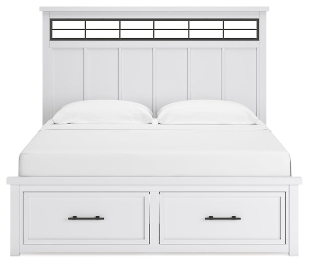 Ashbryn King Panel Storage Bed with Mirrored Dresser and Nightstand
