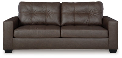 Ashley Furniture Barlin Mills sofa with plush cushions and neutral fabric, shown from the front view.