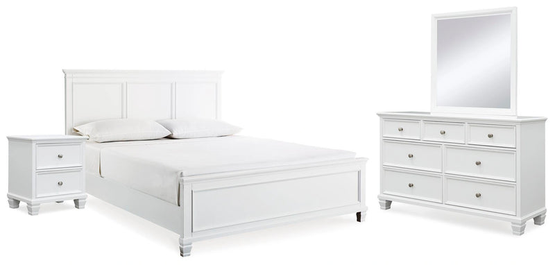 Ashley Furniture Fortman bedroom set with coordinated bed, dresser, mirror, and nightstand