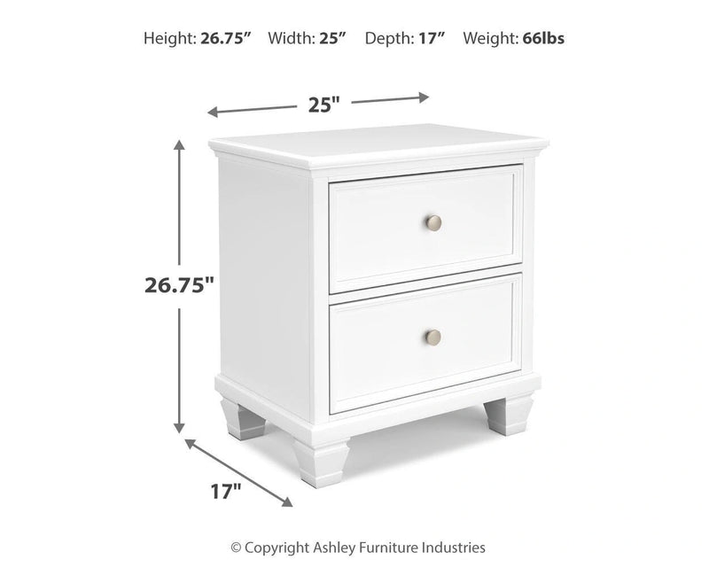 Ashley Furniture Fortman bedroom set with wood-finish bed, nightstand, dresser, and mirror