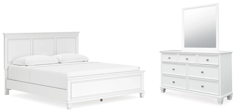 Ashley Furniture Fortman bedroom set with bed, dresser, mirror, and nightstand in dark wood finish