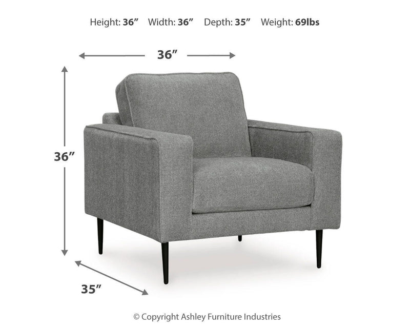 Ashley Furniture Hazela living room set featuring a sofa, loveseat, and armchair with neutral upholstery and modern design.