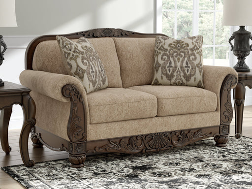Ashley Furniture Chelsworth loveseat with plush fabric, cushioned armrests, and stylish design for comfortable living room seating.