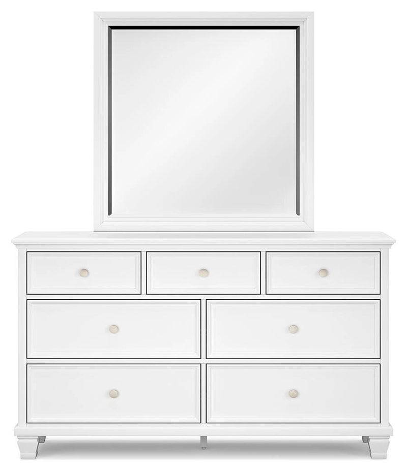 Ashley Furniture Fortman bedroom set with bed, dresser, mirror, and nightstand in dark wood finish