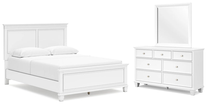 Ashley Furniture Fortman bedroom set with wood bed, dresser, mirror, and nightstand in dark brown finish