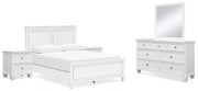 Ashley Furniture Fortman bedroom set with bed, dresser, and nightstand in a warm wood finish