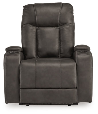 Ashley Furniture Feazada Power Recliner with plush fabric and padded armrests, shown from the front in a head-on view.