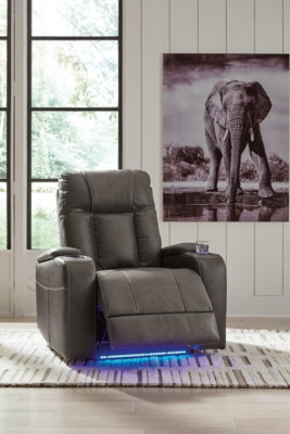 Ashley Furniture Feazada Power Recliner in open position, showcasing plush cushions and sleek design for comfortable seating.