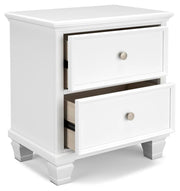 Ashley Furniture Fortman bedroom set with bed, dresser, mirror, and nightstand in dark wood finish