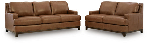 Ashley Furniture Saonara living room set with sofa and armchair in neutral fabric, modern design, and plush cushions.
