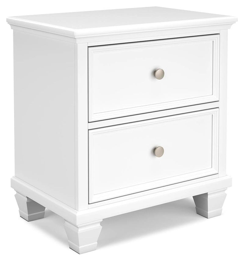 Ashley Furniture Fortman bedroom set with coordinated bed, dresser, nightstand, and mirror in a warm wood finish