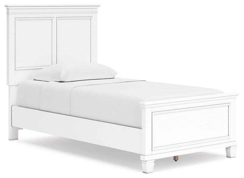Ashley Furniture Fortman bedroom set with dresser, nightstand, mirror, and bed in a dark wood finish