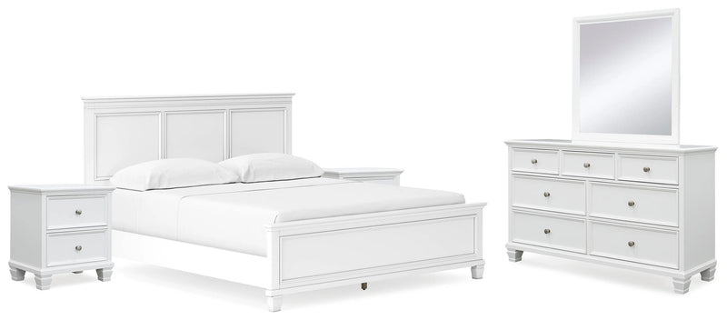 Ashley Furniture Fortman bedroom set with wood bed, nightstand, dresser, and mirror in rustic finish