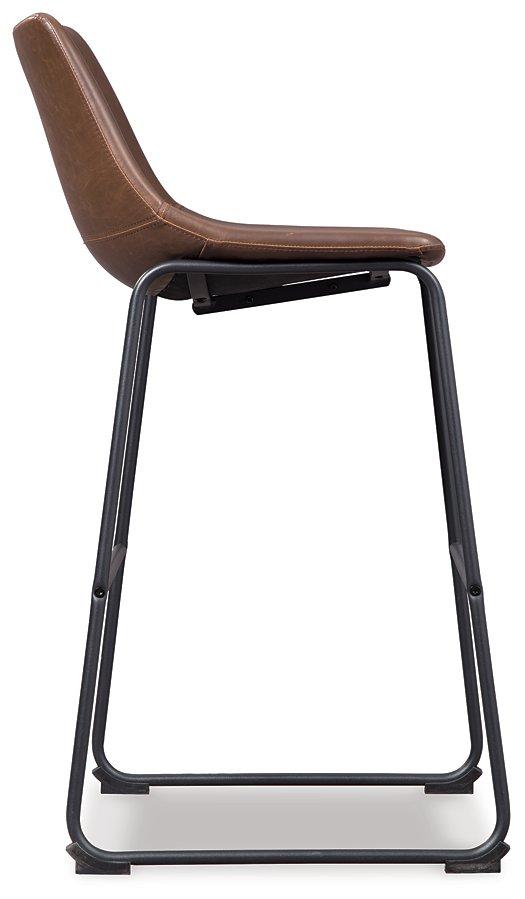 Ashley Furniture Centiar pub height bar stool with wooden seat and metal frame, ideal for bar or counter seating.