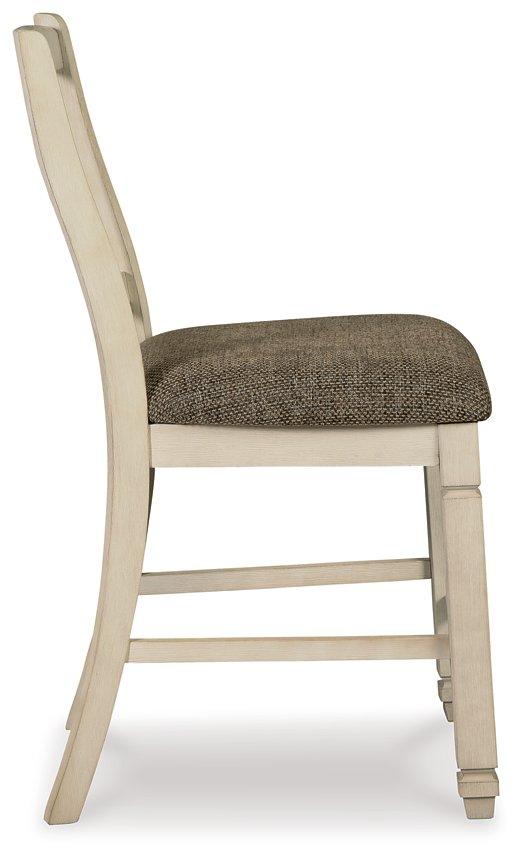Ashley Furniture Bolanburg counter height bar stool with wooden legs and cushioned seat, ideal for kitchen or bar area.