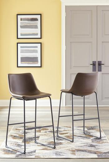 Ashley Furniture Centiar pub height bar stool with wooden seat and metal frame, ideal for home bar or kitchen counter seating.