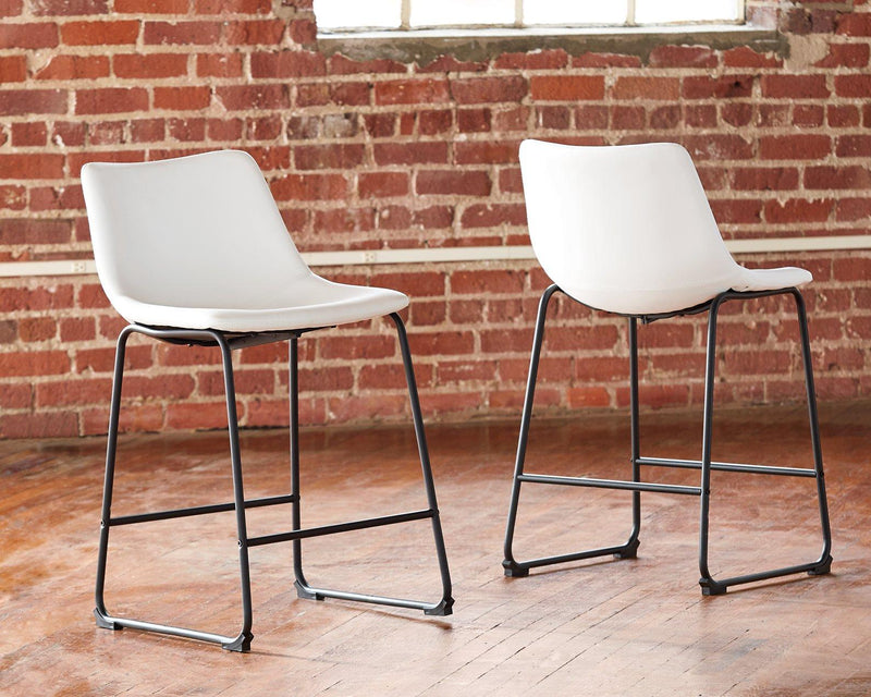 Counter height Ashley Furniture Centiar bar stool with wooden legs and upholstered seat, showcasing a modern design.