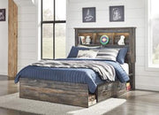 Ashley Furniture Drystan Youth Bed with two storage drawers, white wooden frame and built-in storage for kids' bedroom.