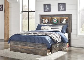 Ashley Furniture Drystan Youth Bed with two storage drawers, white wooden frame and built-in storage for kids' bedroom.