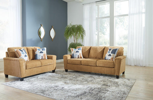 Ashley Furniture Erinslane living room set featuring a sofa, loveseat, and armchair with neutral upholstery and contemporary design.