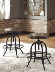 Ashley Furniture Valebeck counter height bar stool with wooden legs and cushioned seat, ideal for kitchen or bar area.