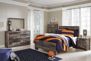 Ashley Furniture Derekson Youth Bed showing a sturdy wooden bed frame with a modern design for children's bedroom.