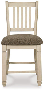 Ashley Furniture Bolanburg counter height bar stool with wooden legs and cushioned seat, perfect for kitchen or bar area.