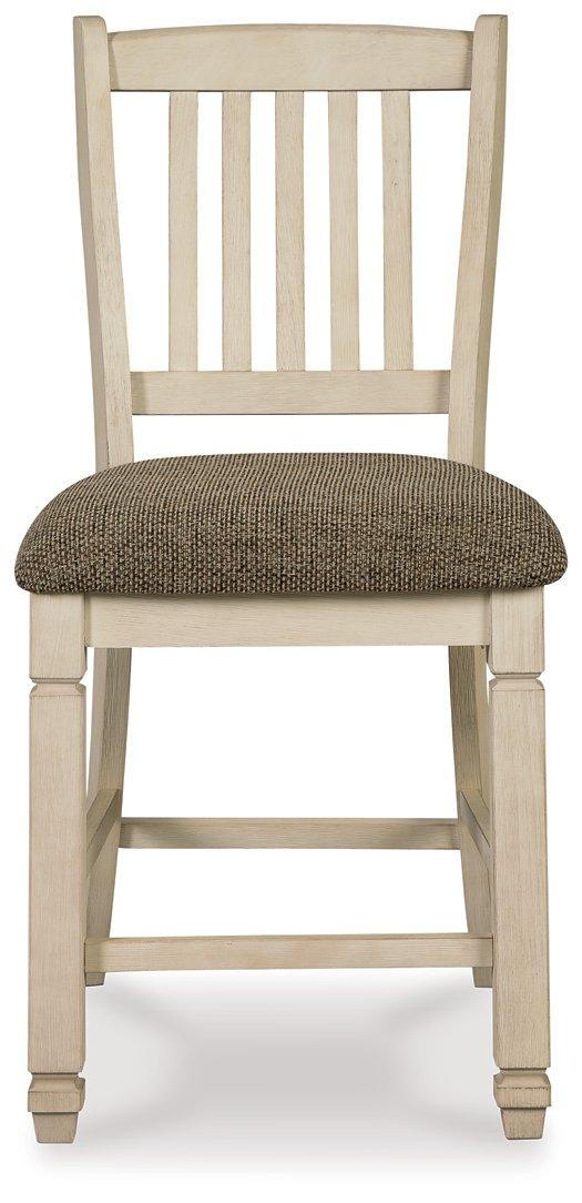 Ashley Furniture Bolanburg counter height bar stool with wooden legs and cushioned seat, perfect for kitchen or bar area.