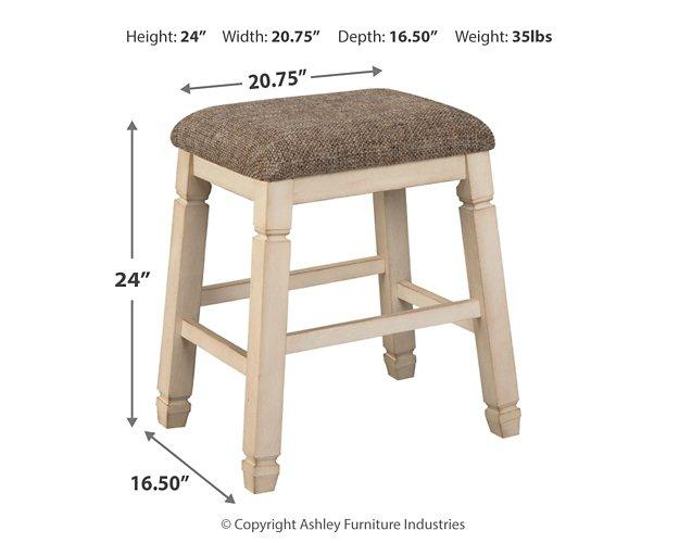 Ashley Furniture Bolanburg counter height bar stool with wooden legs and cushioned seat, ideal for kitchen or bar area.