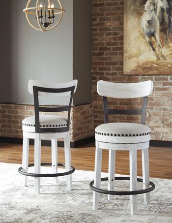 Ashley Furniture Valebeck counter height bar stool with wooden legs and upholstered seat, perfect for kitchen or bar area.