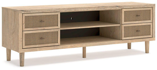 Ashley Furniture Cielden 72-inch TV stand entertainment center with open shelves and storage cabinets in a modern wooden design.