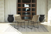 Set of two Ashley Furniture Amaris outdoor dining chairs with metal frames and woven seats for patio or garden use.