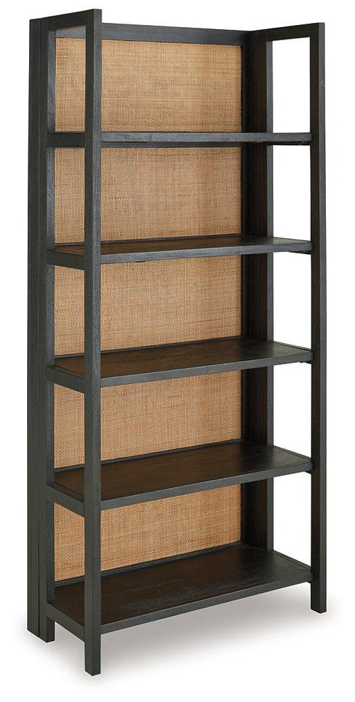 Ashley Furniture Abyard Bookcase with open shelves and wood finish, ideal for displaying books and decorative items.