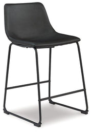 Counter height bar stool by Ashley Furniture with wooden legs and a cushioned seat, ideal for kitchen or bar area.