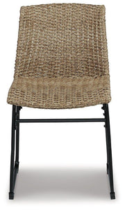 Set of two Ashley Furniture Amaris outdoor dining chairs with metal frames and woven seats, ideal for patio dining.