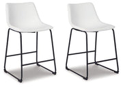Counter height bar stool from Ashley Furniture with a sleek wooden seat and metal frame for modern dining or bar areas.