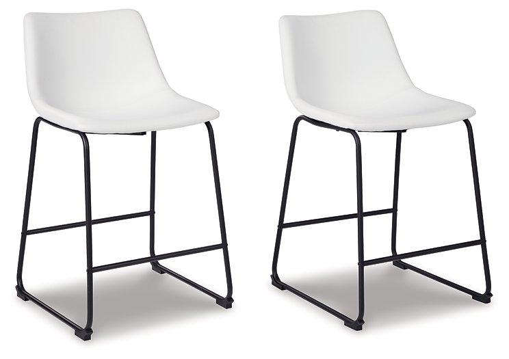 Counter height bar stool from Ashley Furniture with a sleek wooden seat and metal frame for modern dining or bar areas.
