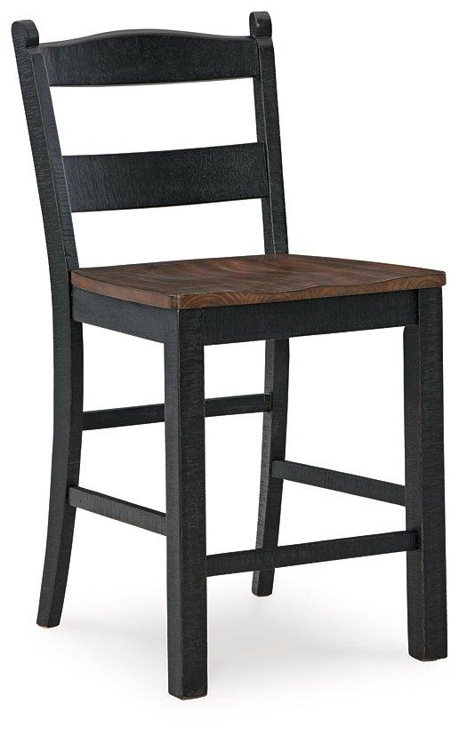 Ashley Furniture Valebeck counter height barstool with wooden legs and upholstered seat, ideal for modern home bar or kitchen seating.