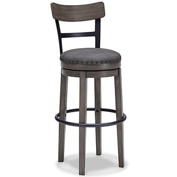 Ashley Furniture Caitbrook bar height bar stool with wooden legs and upholstered seat, ideal for kitchen or bar area.