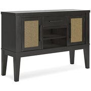 Ashley Furniture Galliden dining server with wood finish, featuring multiple storage compartments and elegant design for dining room.