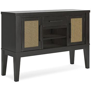 Ashley Furniture Galliden dining server with wood finish, featuring multiple storage compartments and elegant design for dining room.