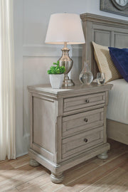 Ashley Furniture Lettner Nightstand with drawer and open shelf, dark wood finish, modern bedroom storage.