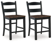 Counter height barstool from Ashley Furniture with a modern design, featuring a cushioned seat and wooden legs.