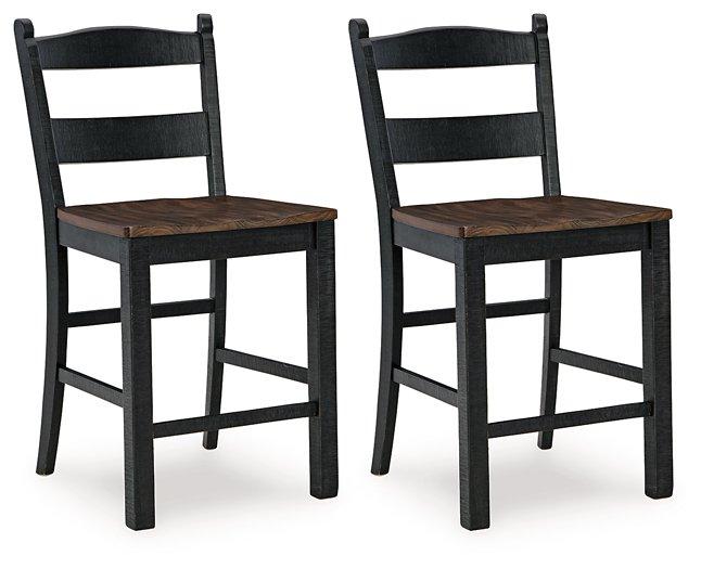 Counter height barstool from Ashley Furniture with a modern design, featuring a cushioned seat and wooden legs.