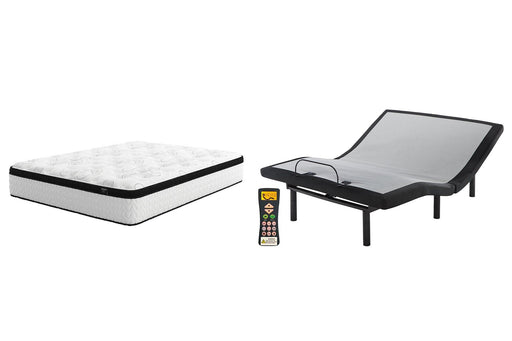 Ashley Furniture California King Hybrid Mattress Set with chime design, 12-inch size, featuring plush fabric and supportive construction.