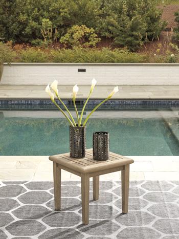 Outdoor Gerianne end table by Ashley Furniture, featuring a sturdy design with a weather-resistant surface for outdoor use.