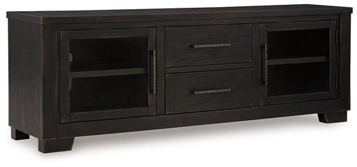 Ashley Furniture Galliden 80-inch TV stand with open shelving and storage compartments in a modern design.