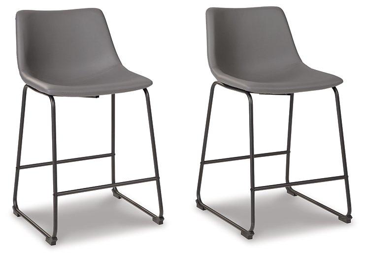 Ashley Furniture Centiar counter height bar stool with wooden legs and cushioned seat, ideal for kitchen or bar area seating.